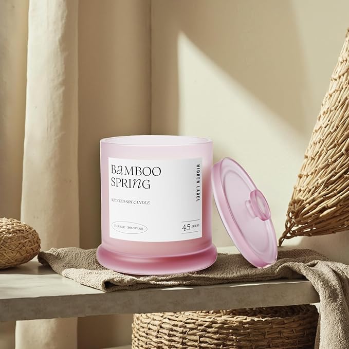 Hidden Label Spring Bamboo Scented Candle | 2 Wick Large Candles for Home Scented 13oz 75Hour Long Lasting Slow Burning | Aromatherapy Candle for Home Decor, Stress Relief & Relaxation - Bloomnest