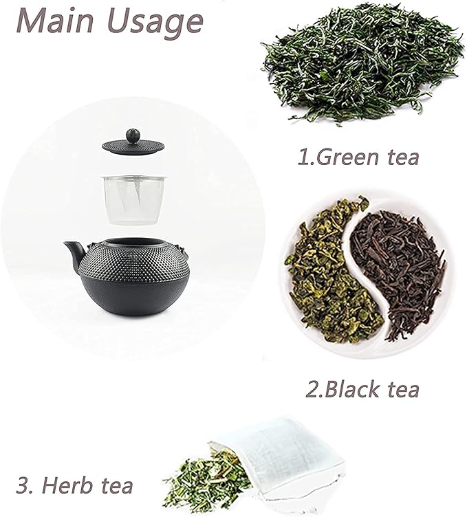 HwaGui Japanese Tetsubin Cast Iron Kettle, Cast Iron Teapot with Stainless Steel Infuser for Loose Leaf Tea, Teapot Coated with Enameled Interior, 800ml/27oz