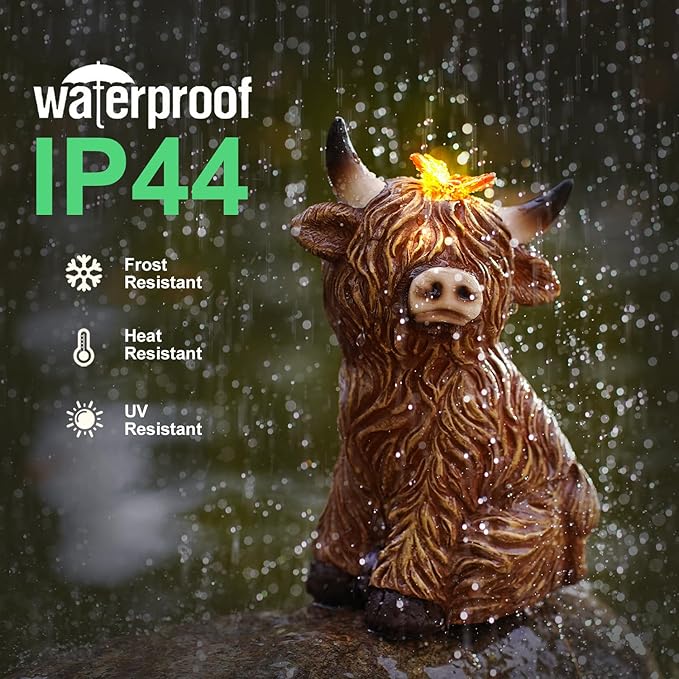 Solar Garden Statue Highland Cow Figurine – Outdoor Decoration with Butterfly for Garden Yard Lawn Home Decor Outside : Unique Gifts for Mom Grandma - Bloomnest