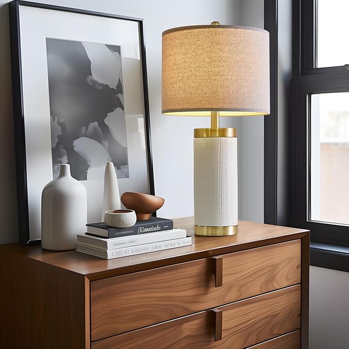 24.5 inches Modern Ceramic Bedside Lamp Set of 2 for Bedroom Decor Farmhouse Table Lamp for Living Room Office Dorm - Bloomnest