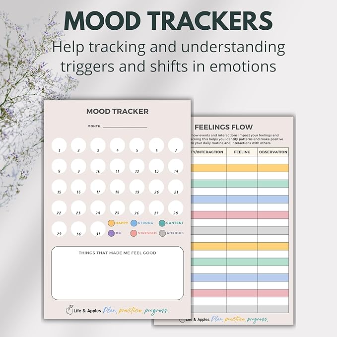 Life & Apples Journal for Women - Guided Mindfulness Journaling Notebook with prompts - for Improved Mental Health, Less Anxiety & Stress, More Positivity & Resilience - A5 Tune-in Sage Green - Bloomnest
