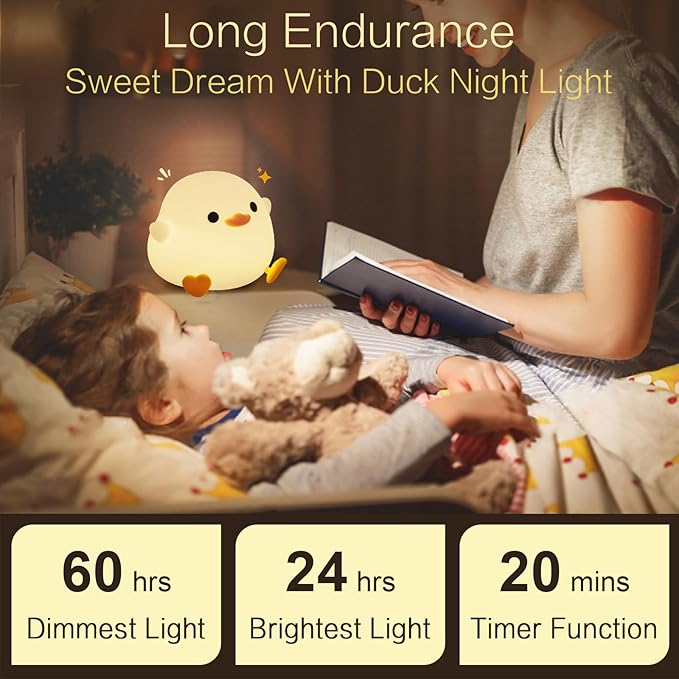Cute Duck Night Light, Dodo Duck Lamp, Bean Shape, LED Squishy Novelty Ducky Light, Food Grade Silicone Dimmable Nightlight, Light Up Duck Gifts, Baby Kids Nursery Room College Dorm Décor - Bloomnest