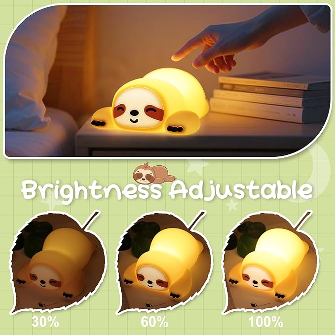 Sloth Night Light, Cute Squishy Lamp for Bedroom, Silicone Animal Dimmable & Timer Rechargeable Nightlight for Girls Boys Kids, Home Decor Christmas Birthday Gifts - Bloomnest