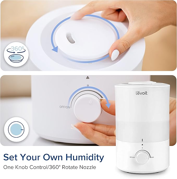 LEVOIT - Humidifiers for Bedroom - Quiet (3L Water Tank) - Cool Mist/Top Fill/Essential Oil Diffuser/25Watt - Home/Large Room - 360° Nozzle - Rapid Ultrasonic Humidification for Baby Nursery/Plant - Bloomnest