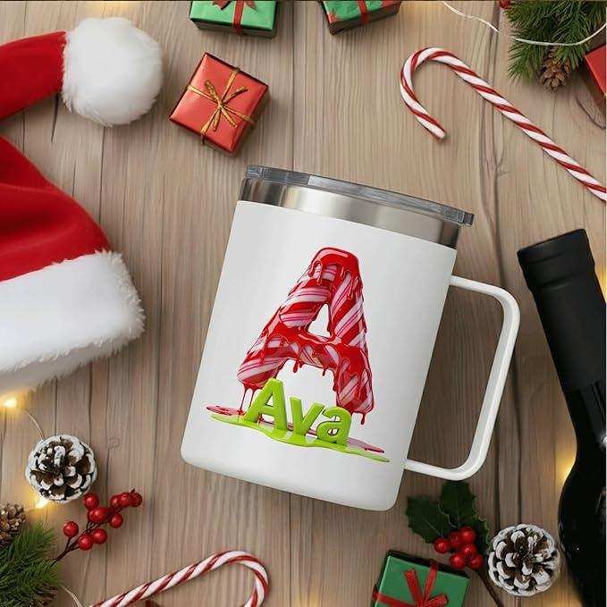 Personalized Christmas Insulated Coffee Mug with Handle –Double Wall Stainless Steel Travel Tumbler for Hot & Cold Drinks – Unique Holiday Gift for Men, Women, & Kids(B125) - Bloomnest