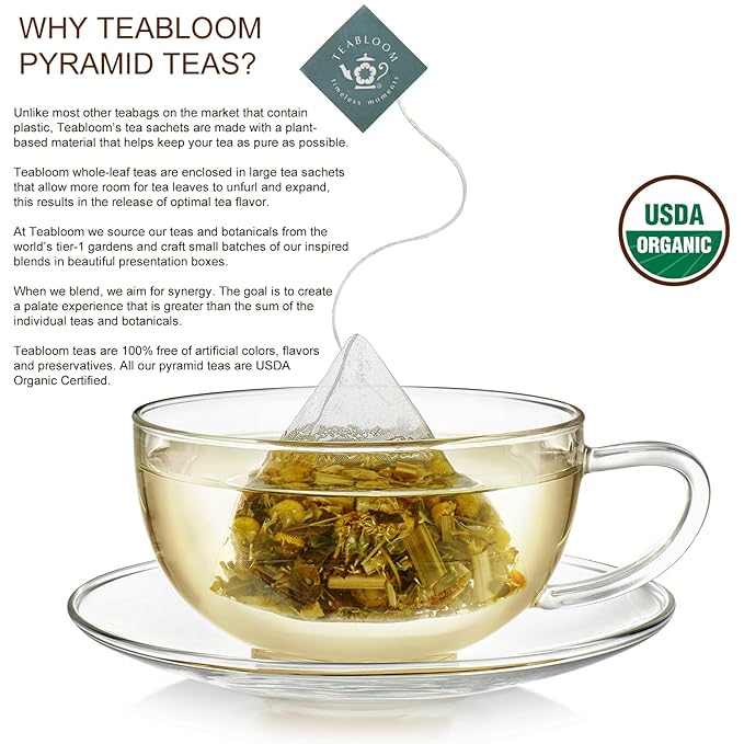 Teabloom Mother’s Bouquet Gourmet Tea Gift – Herbal Assortment with 12 Organic Plant-Based Pyramid Sachets, Caffeine-Free & Kosher, Elegant Presentation Box for Tea Lovers - Bloomnest