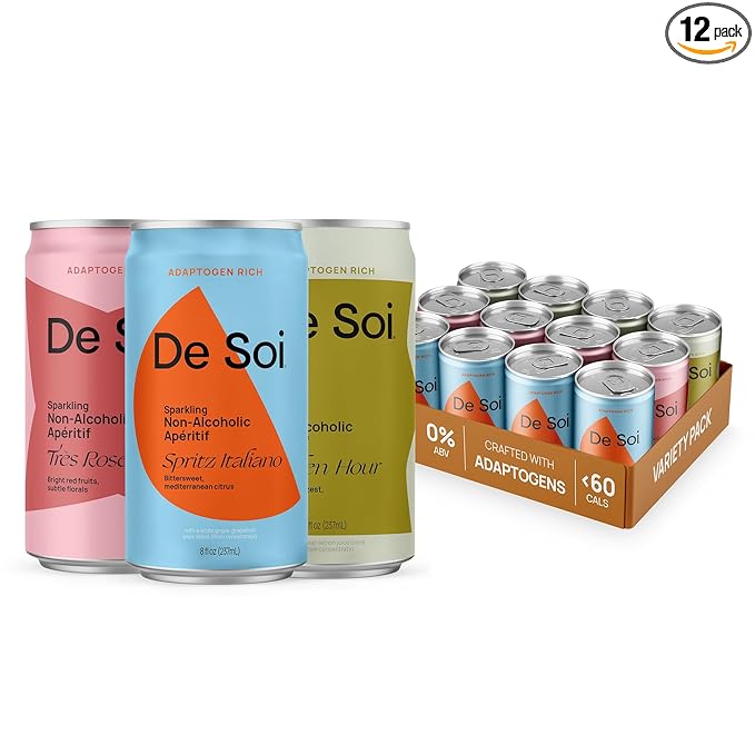 De Soi Variety Pack Mocktails NA Drinks 8 fl oz (12-pack) - Adaptogen Drink, Sparkling Drink with Calming Botanicals, Mocktail Drinks, Gluten Free, No Artificial Flavors - Bloomnest