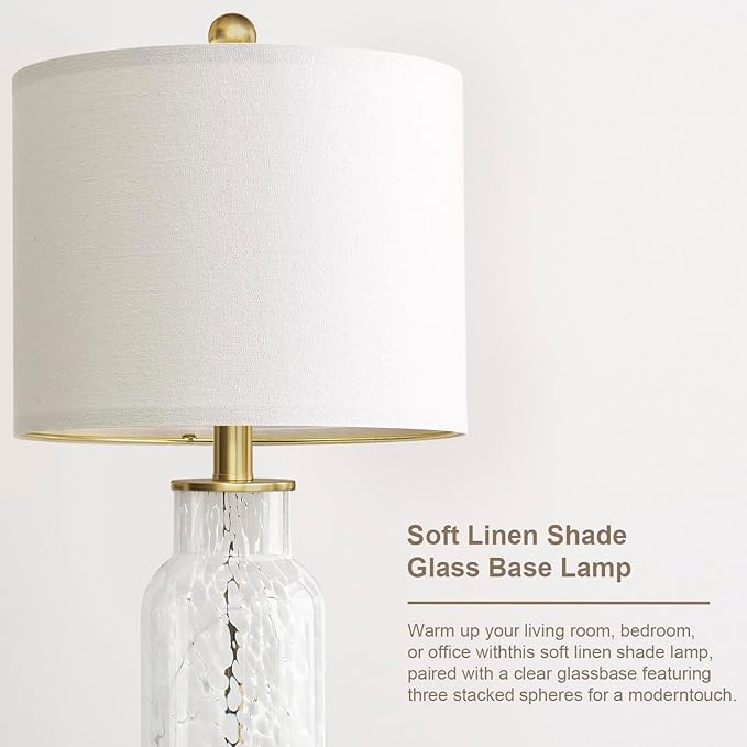 Oneach 22" Glass Table Lamps Set of 2, White Modern Bedside Lamp with LED Night Light for Living Room, Nightstand Lamp with USB Ports for Bedrooms, Study Room, End Table(2 Bulbs Included) - Bloomnest