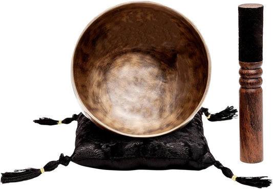 Large Tibetan Singing Bowl Set by Ohm Store — Deep Tone, Pure Bronze Meditation Sound Bath Instrument Handcrafted in Nepal — Tiger Sound Bowl 6 Inch