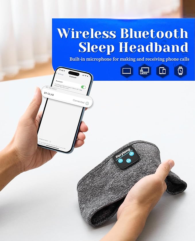 Perytong Sleeping Headphones Bluetooth Headband, Soft Long Time Play Sleeping Headsets with Built in Speakers Perfect for Workout,Running,Yoga,Travel, Darkgray - Bloomnest