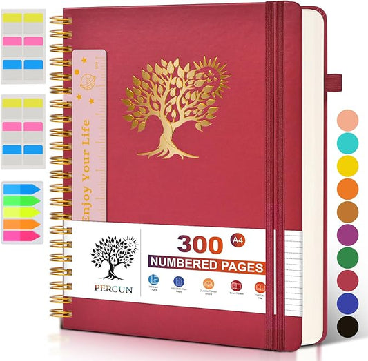 Large Spiral Notebook Journal for Women Men - 300 Numbered Lined Pages, College Ruled, A4 Hardcover Spiral Bound Notebook for School, Work, Note Taking, Writing, Leather Spiral Journal 8.5"x11" - Bloomnest