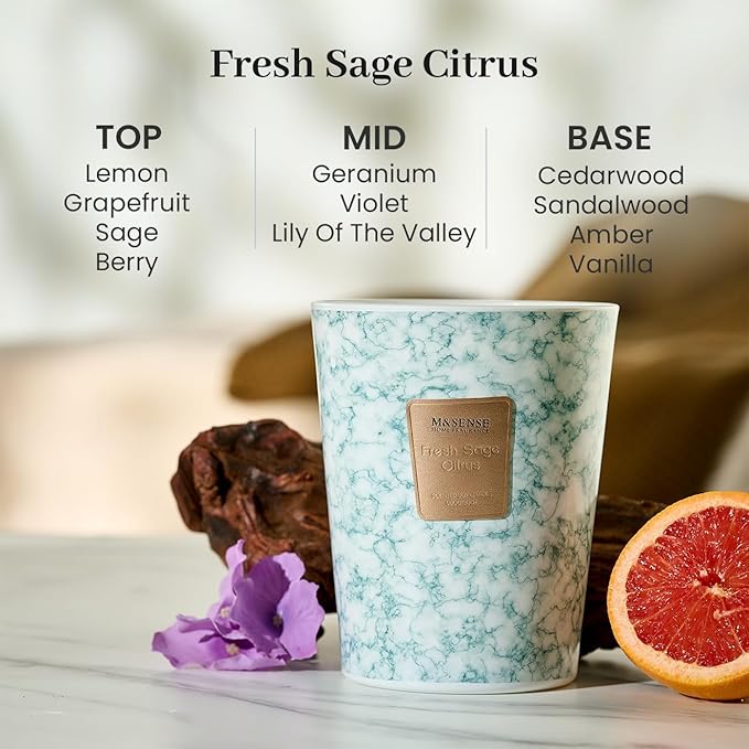 M&SENSE FreshSage Citrus Scented Candles for Home, 3-Wick Highly Scented Jar Candles, Extra Large Candle 35 Oz 150 Hours Long Lasting Burning, Relaxing Aromatherapy Candle for Stress Relief,Meditation - Bloomnest