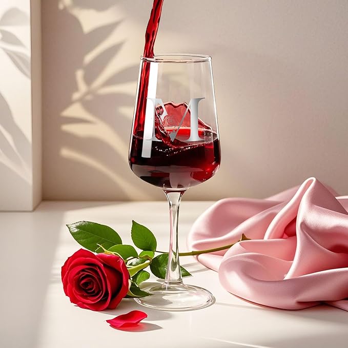 Valentines Day Gifts for Her Women - Personalized Initial Wine Glasses Custom Gift, Galentines Gift Christmas Mothers Day Birthday Gifts for Women Her Mom Wife Best Friend Sister (M) - Bloomnest