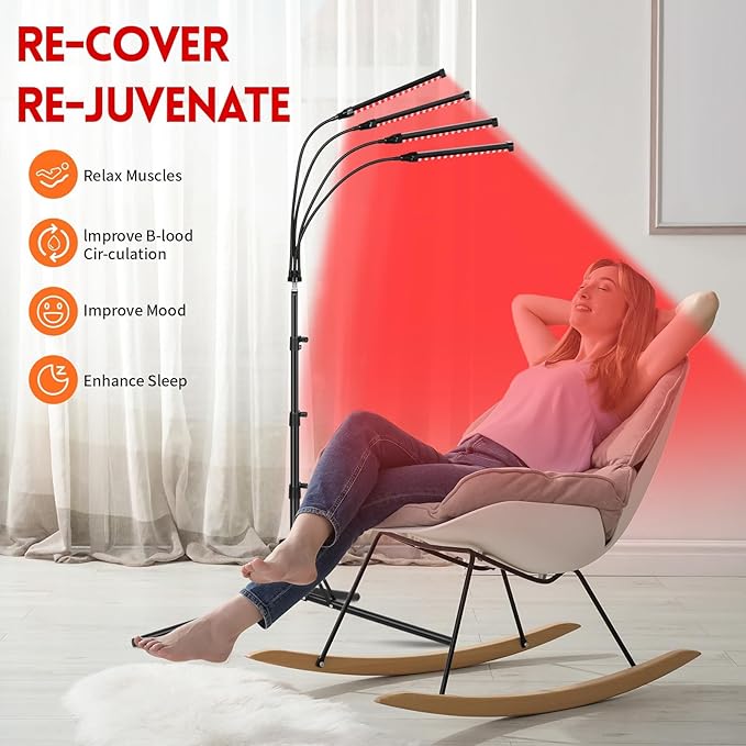 Red Light Therapy Lamp, Red Light Therapy Device for Body with 4 Heads, 660nm & 850nm Adjustable Infrared Lights Angle Lamp with Adjustable Stand, Portable for Full Body Muscle Joint Home Use linidcoudhome