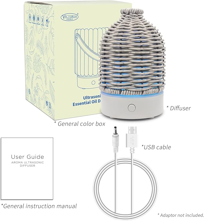 Essential Oil Diffuser - Multifunction Aromatherapy Diffuser 7 LED Color Changing Light 100ML Rattan Diffuser Easy to Clean Suitable for Home,Office (Grey) - Bloomnest