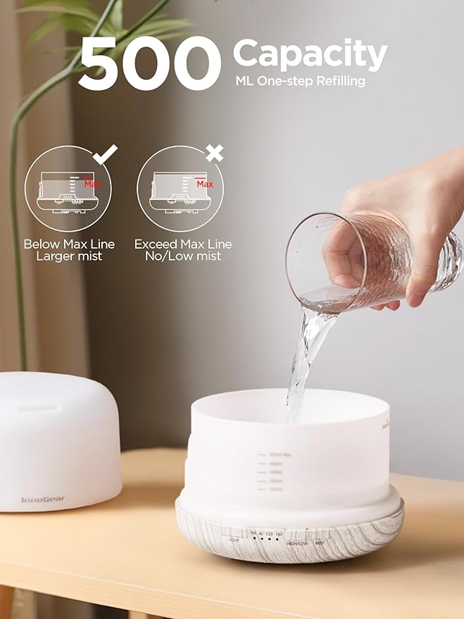 InnoGear 500ml Essential Oil Diffuser with Remote Control, Premium Ultrasonic Aromatherapy Diffusers Scent Humidifier Vaporizer Auto-Off Timer for Large Room Home, White - Bloomnest