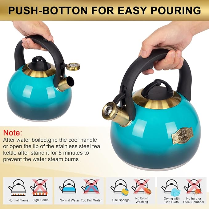 Tea Kettle Stovetop Whistling Kettle Teapot, Food Grade Stainless Steel Teakettle for Stove Top with Heat Proof Ergonomic Handle, 3.1 Quart Tea Pot - Bloomnest