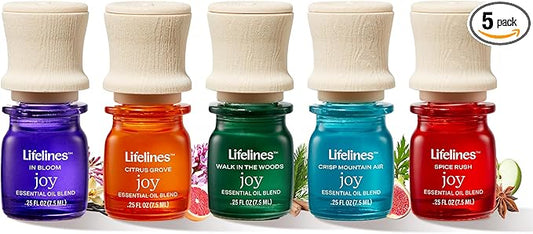Lifelines Essential Oil Blends, Pure Joy 5-Pack - Blended Essential Oils with Precision Pump for Aromatherapy Diffusers - Long-Lasting Scented Fragrance - Bloomnest