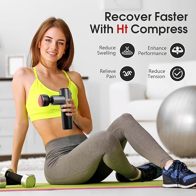 AERLANG Massage Gun Deep Tissue Massager with Heat and Cold Percussion Massage Gun Electric Mini Hand held Massager 5 Speed & 5 Massage Heads Messager Gun - Bloomnest