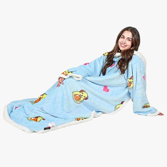 Tirrinia Sherpa Wearable Blanket With Sleeves, Full Body Throw Reading Wrap TV Blankets - Bloomnest