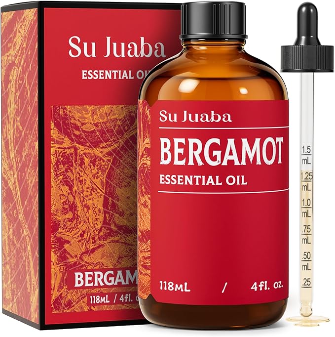 SU JUABA Bergamot Essential Oil 4 Fl Oz, 100% Pure Natural for Refreshes Uplifts, Skin, Hair,Diffuser, Aromatherapy -118ml Bloomnest