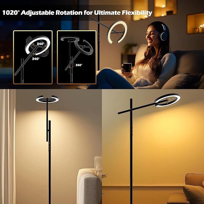 Happy Light Therapy Lamp, 12000 LUX UV-Free Sunlight Floor Lamp with Remote, Full Spectrum Sun Lamp, 4 Color Temps 2700-6500K & 7 Brightness & Timer LED Lamp for Living Room Bedroom Home Office, Black - Bloomnest