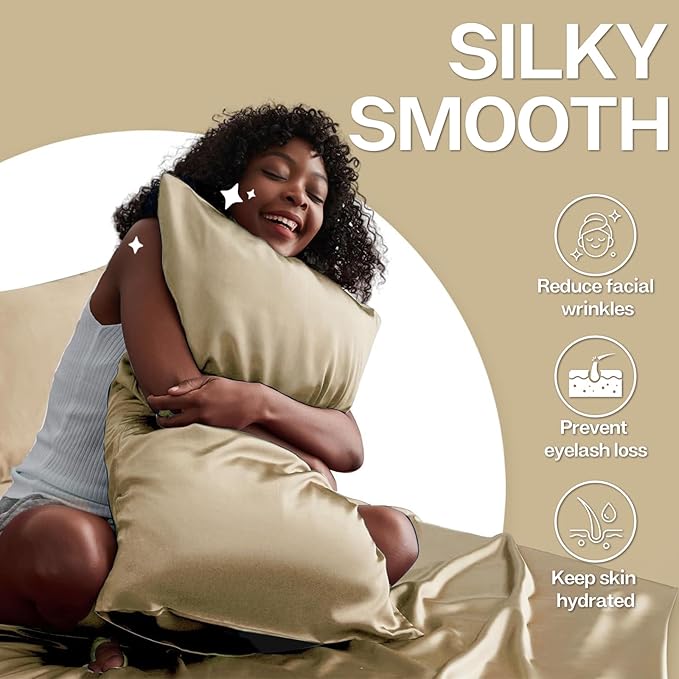 MR&HM Satin Pillowcase for Hair and Skin, Silk Satin Pillowcase 2 Pack, Queen Size Pillow Cases Set of 2, Silky Pillow Cover with Envelope Closure (20x30, Golden Bronze) - Bloomnest