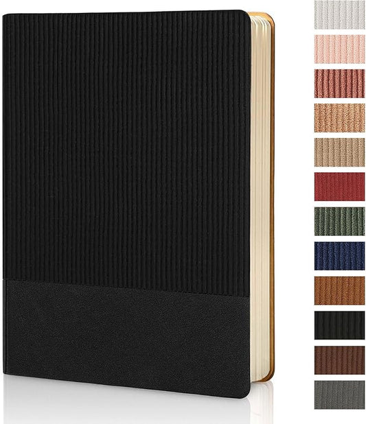 Lined Journal Notebook for Work College Ruled Note Book 5.79"x8.27" A5 PU Leather Daily Journaling 216 Pages for Women Men Writing Home School Supplies Business (Black) - Bloomnest