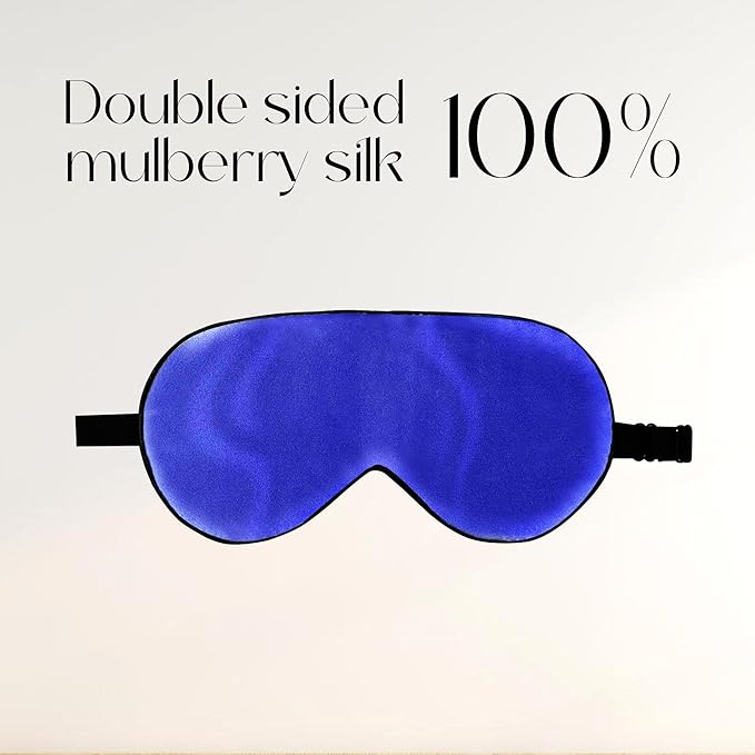 ZIMASILK 100% Natural Silk Sleep Mask Blindfold,Adjustable Super-Smooth Soft Eye Mask for Sleep with Bag(Royal Blue) - Bloomnest