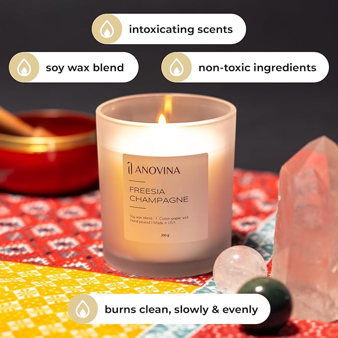 Champagne Toast Candle Gift – Luxury Freesia & Champagne Scent – Scented Candles for Women – Aromatherapy Candle Gift Box – Made in USA – Brown Glass Jar - Bloomnest