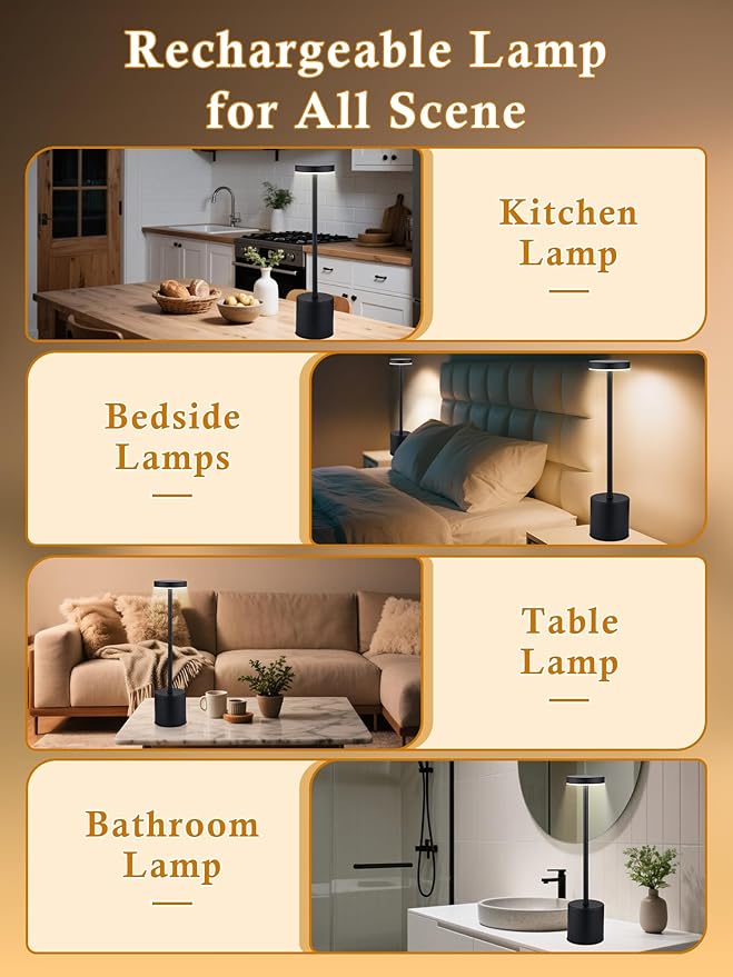 Cordless Table Lamps Set of 2,6000mAh Battery Operated Lights,Dimmable+3 Colors Rechargeable Lamp Cordless Lamp,Portable Wireless Small Table Lamp for Bedroom/Kitchen/Bathroom/Dining/Outdoor [Adapter] - Bloomnest