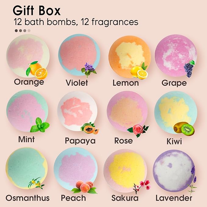 iHave Bath Bombs for Kids and Women, 12 Natural Handmade Bath Bomb Gift Set, Bubble Bath Bombs - Perfect Self Care Relaxing Spa Gifts for Women - Bloomnest