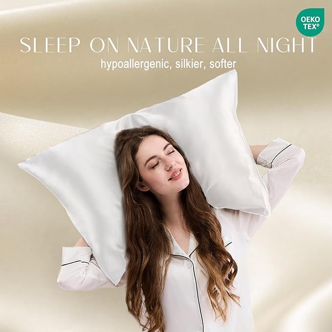 ZIMASILK 100% Pure Mulberry Silk Pillowcase for Hair and Skin,with Hidden Zipper,Both Side 19 Momme Silk, 1pc (Body 20"x54", White) - Bloomnest