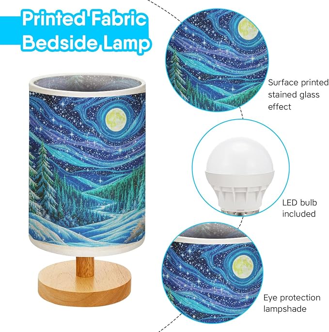 Snowy Pine Forest Table Lamp LED 3-Color Pressed Bedside for Merry Christmas, Snowy Pine Forest Shade Christmas Table Lamp with Wood Base for Bedroom Living Room Desk Office - Bloomnest