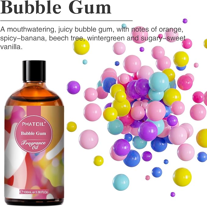 PHATOIL Bubble Gum Fragrance Oils for Aromatherapy, 3.38FL.OZ Diffuser Oils for Home, Perfect for Aromatherapy, Humidifiers, Yoga, DIY Candle and Soap Making - 100ml - Bloomnest