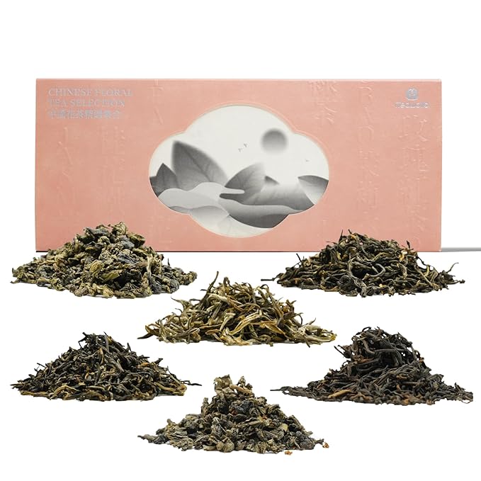 iTeaworld Chinese Flower Tea Sampler - 6 Flavor Mixed Pack (Jasmine Black/Green/Tieguanyin/Liu Bao Tea, Osmanthus Tieguanyin, Rose Black Tea), Assorted Tea, 20 Individual Small Packages, 3.53oz - Bloomnest