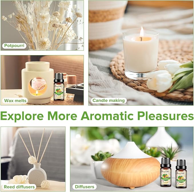 PHATOIL Coconut & Vanilla Fragrance Oils Set, 10 Pcs Aromatherapy Oils Set, for Diffusers, Home Care, DIY Soap Candle Making Scents, Fragrance, Aromatherapy, Humidifiers, for Friend (10ml) - Bloomnest