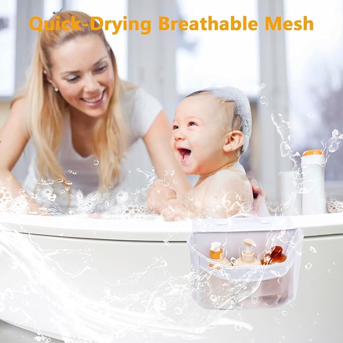 Bath Toy Organizer with 2 Pockets, Large Capacity Mesh Storage with Grip, Quick Dry, Perfect for Organizing Toys and Bath Essentials, Fits 6-Inch Tub Edges - Bloomnest
