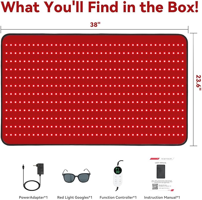 Red Light Therapy Mat for Full Body, Foldable 480 LEDs Near Infrared Light Therapy Pad, 660nm& 850nm 2in1 LEDs Light Blanket, High end Leather, 5 Power Levels UP to 65W, 39.4'x23.6'