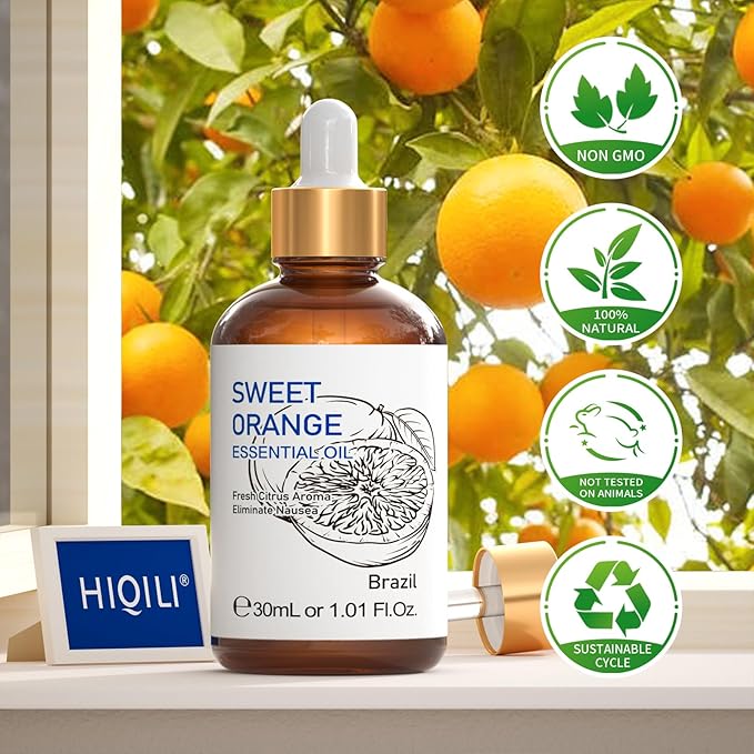 HIQILI 30ML Sweet Orange Essential Oil - Pure and Natural for Diffuser, Skin - 1 Fl Oz - Bloomnest
