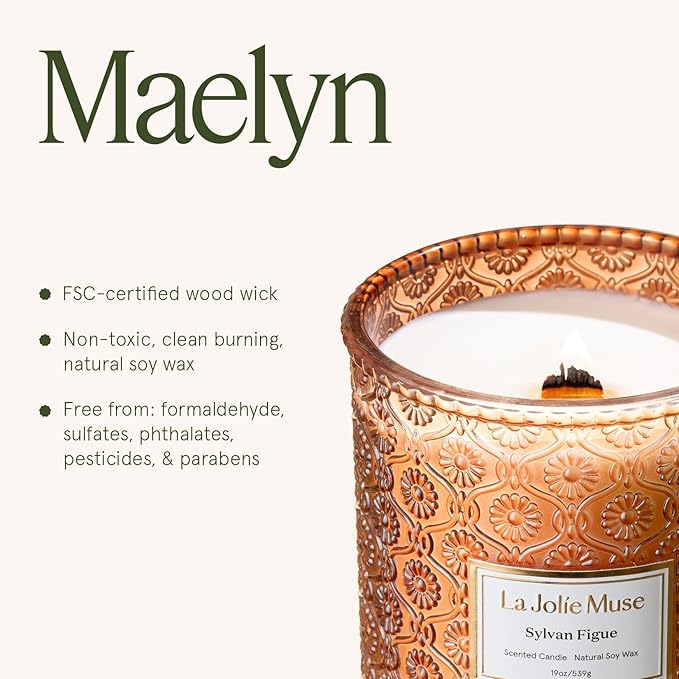 LA JOLIE MUSE Fall Candles - Sylvan Figue, Fig Leaf, Red Berries, Sandalwood | 19 oz Large Wooden Wick Candle | Natural Soy Wax | 90 Hours Clean Burn | Luxury Fig Candle | Gift-Ready for Hosts - Bloomnest