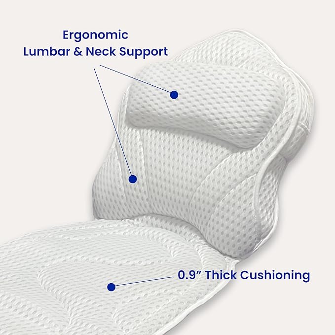 Bath Pillows for Tub Full Body, Large Mesh tub Pillow for Bathtub for Head, Neck and Back Support with Laundry Bag and Hanger for Quick Drying White - Bloomnest
