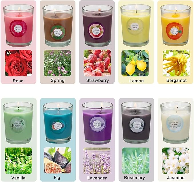 Scented Candles, Jasmine, Rose, Vanilla, Bergamot, fig, Lavender, Lemon, Spring,Strawberry, Rosemary, Aromatherapy Candles,Soy Wax Glass Jar Candle - 20 Pack - Bloomnest