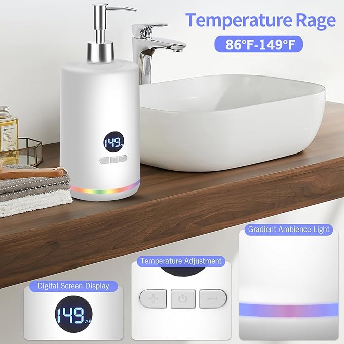 Oil Warmer for Massage, Yofuly Heated Body Lotion Dispenser Device with Gua Sha Roller Set, Electric Massage Oil Gel Bottles Heater with Ambient Lighting, White - Bloomnest