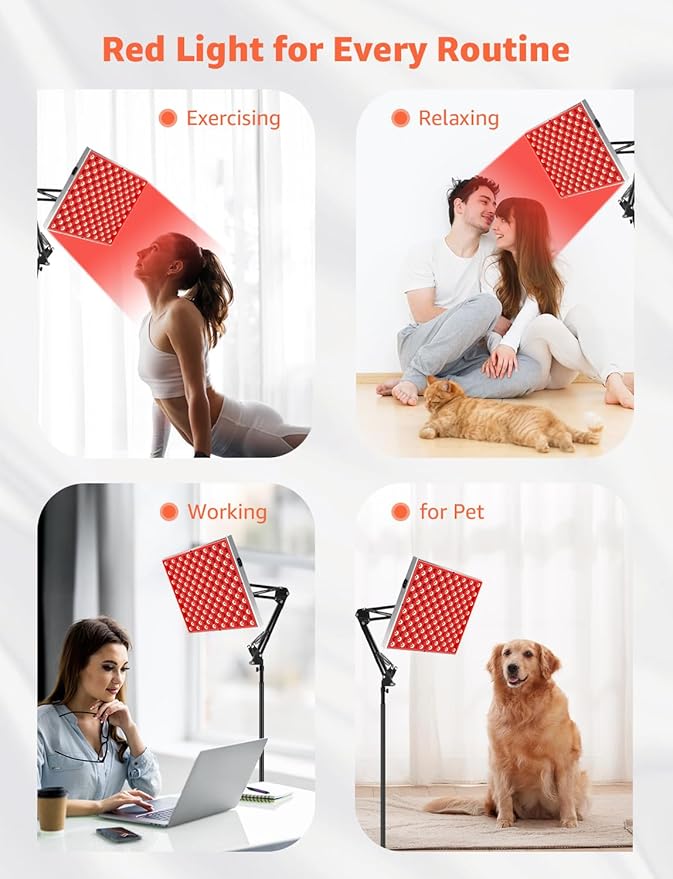 Red Light Therapy for Face, Infrared Light Therapy Lamp with Adjustable Stand, 225 LEDs, 660nm Deep Red and 850nm Near Infrared Panel Device at Home for Skin Vitality, Pain Relief, Full Body Rosegurt