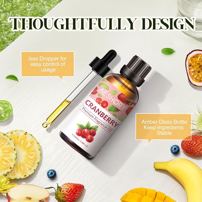 Cranberry Fragrance Oil 3.38FL.OZ - Aromatherapy Essential Oils for Diffusers for Home, Cranberry Scented Oils for Massage, Soap Candle Making Scents - 100ML - Bloomnest