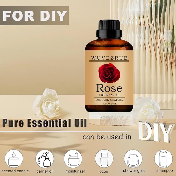 Rose Essential Oil 240ML - 100% Pure and Natural for Aromatherapy Diffuser - 8 Fl Oz