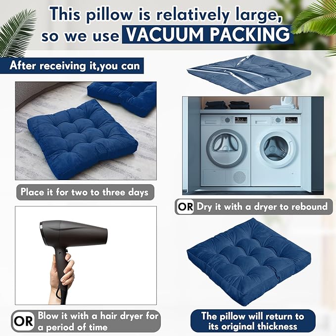 Jerify Floor Pillow Cushions 22 x 22 Inch Round Square Large Meditation Floor Pillow for Classroom Adult Meditation Picnic Party Cushion for Seating Gift Christmas(Square,Navy Blue,4 Pcs) - Bloomnest