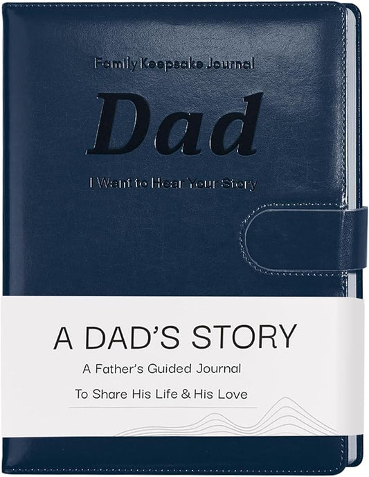 Artmag Dad's Life Story Journal with 250+ Prompt Questions, Family Keepsake Book Leather Cover for Dad to Share His Memories for Birthday Father's Day Christmas (Blue) - Bloomnest