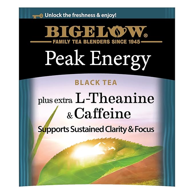 Bigelow Tea Peak Energy plus extra L-Theanine & Caffeine, 18 Count (Pack of 6), 108 Total Tea Bags - Bloomnest